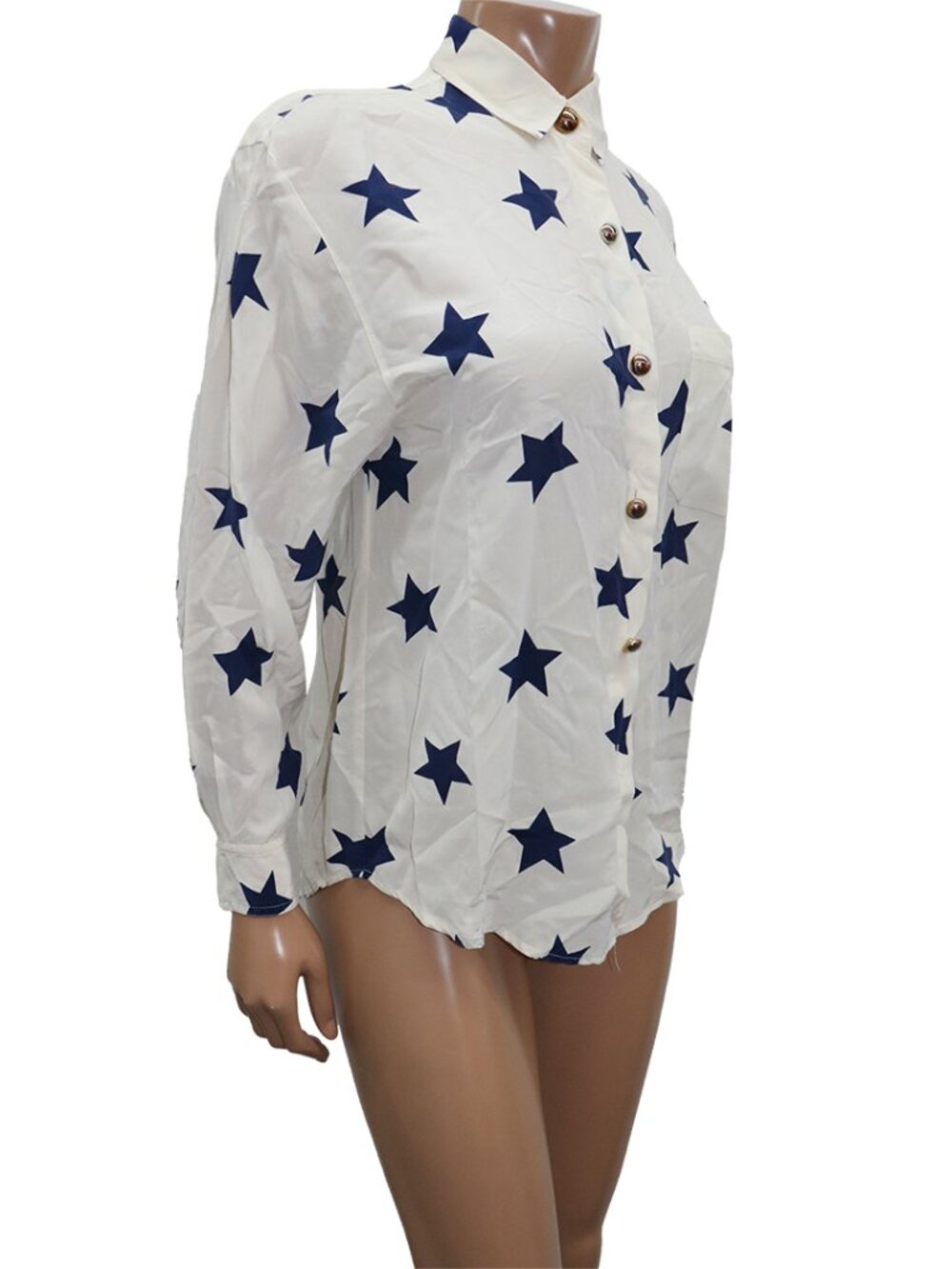 Escada Silk Star Print Button-Up Blouse White Blue S - Picture 3 of 6